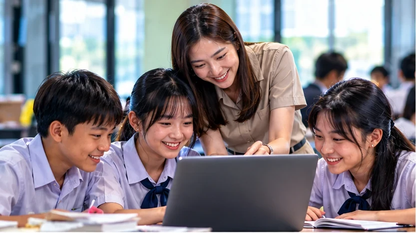 ครูและนักเรียนใช้ AI ร่วมกันในห้องเรียน