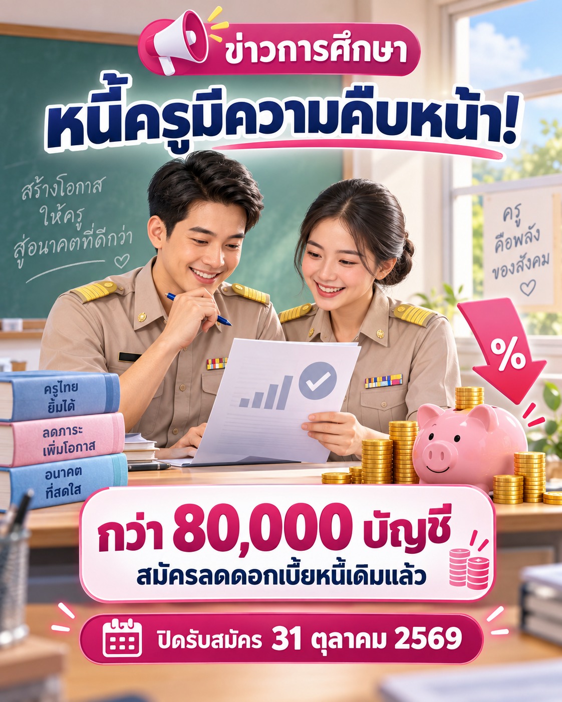 หนี้ครูมีความคืบหน้า กว่า 80,000 บัญชีสมัครลดดอกเบี้ยแล้ว