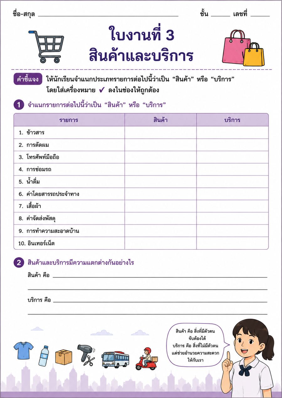 ใบงานที่ 3 สินค้าและบริการ