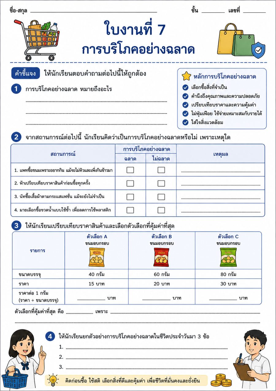 ใบงานที่ 7 การบริโภคอย่างฉลาด