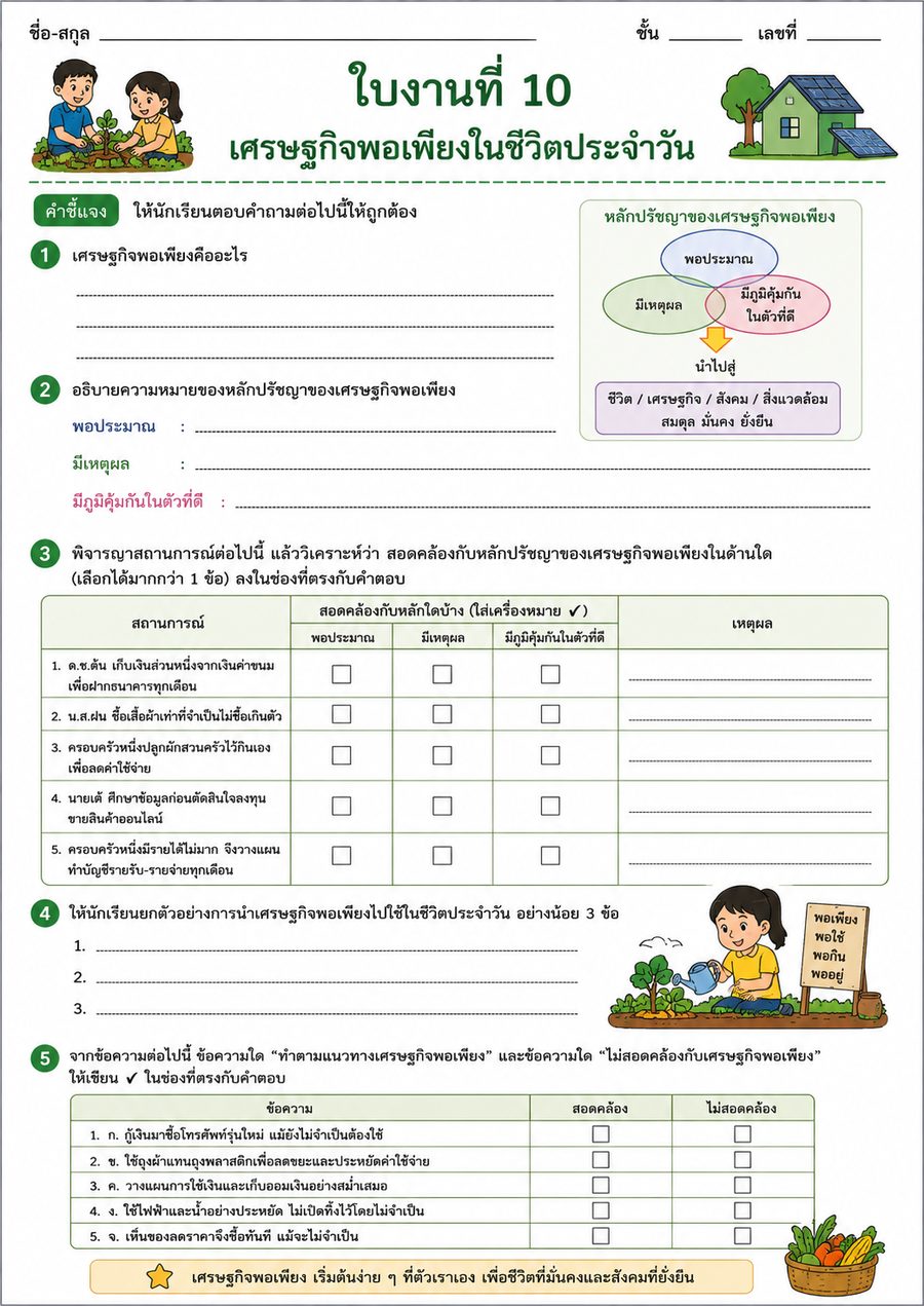 ใบงานที่ 10 เศรษฐกิจพอเพียงในชีวิตประจำวัน