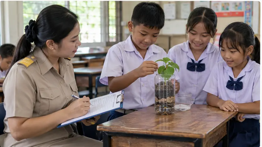 ครูสังเกตและบันทึกการปฏิบัติกิจกรรมของนักเรียน