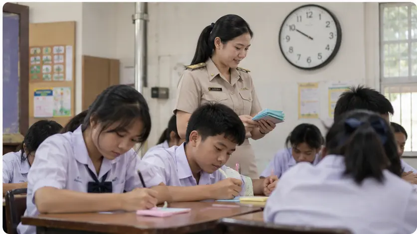 ครูประเมินผลการเรียนรู้ระหว่างนักเรียนทำกิจกรรม