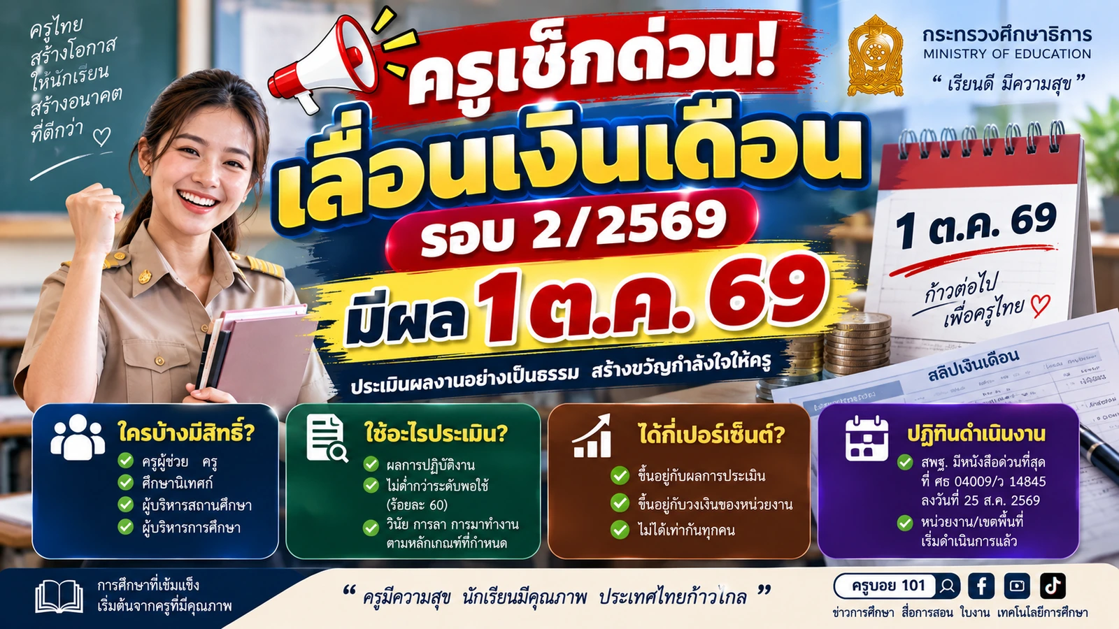 เลื่อนเงินเดือนครู ครั้งที่ 2/2569 มีผล 1 ตุลาคม 2569