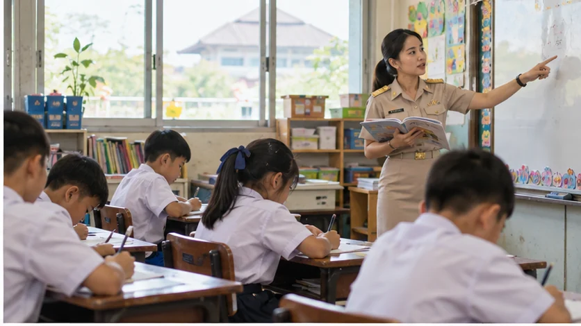 ครูจัดการเรียนการสอนและติดตามนักเรียน
