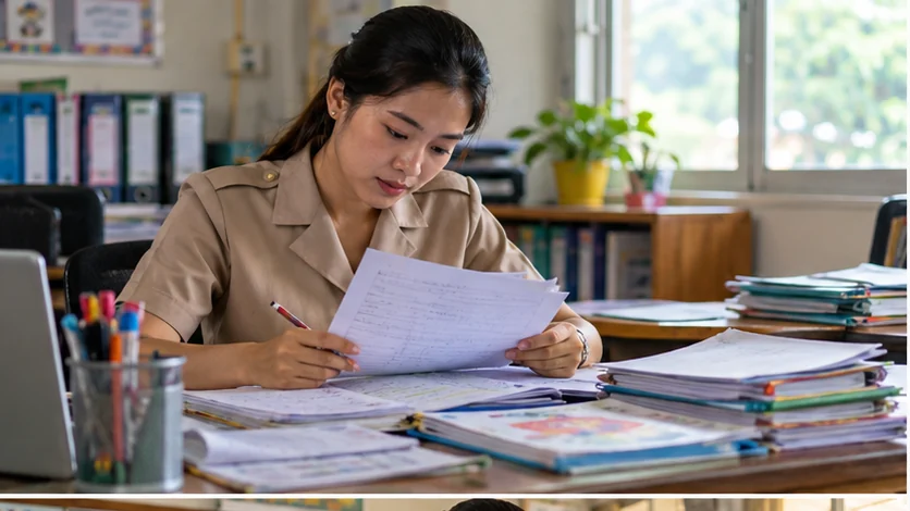 ครูตรวจงานนักเรียน
