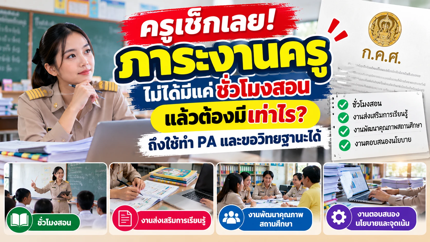 ภาระงานครูตามหลักเกณฑ์ ก.ค.ศ. ใช้ทำ PA และขอเลื่อนวิทยฐานะ